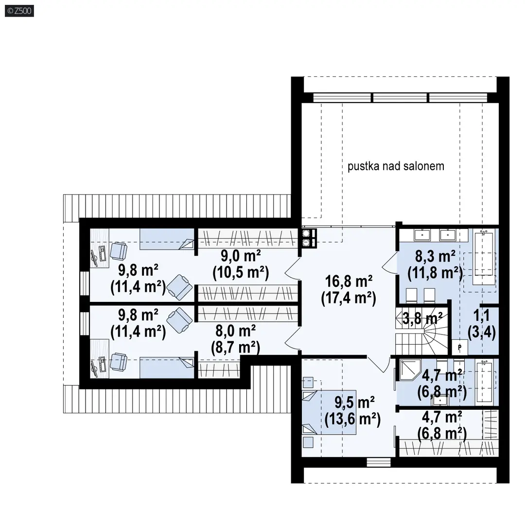 Rzuty Dom z pustką nad salonem Z357 D