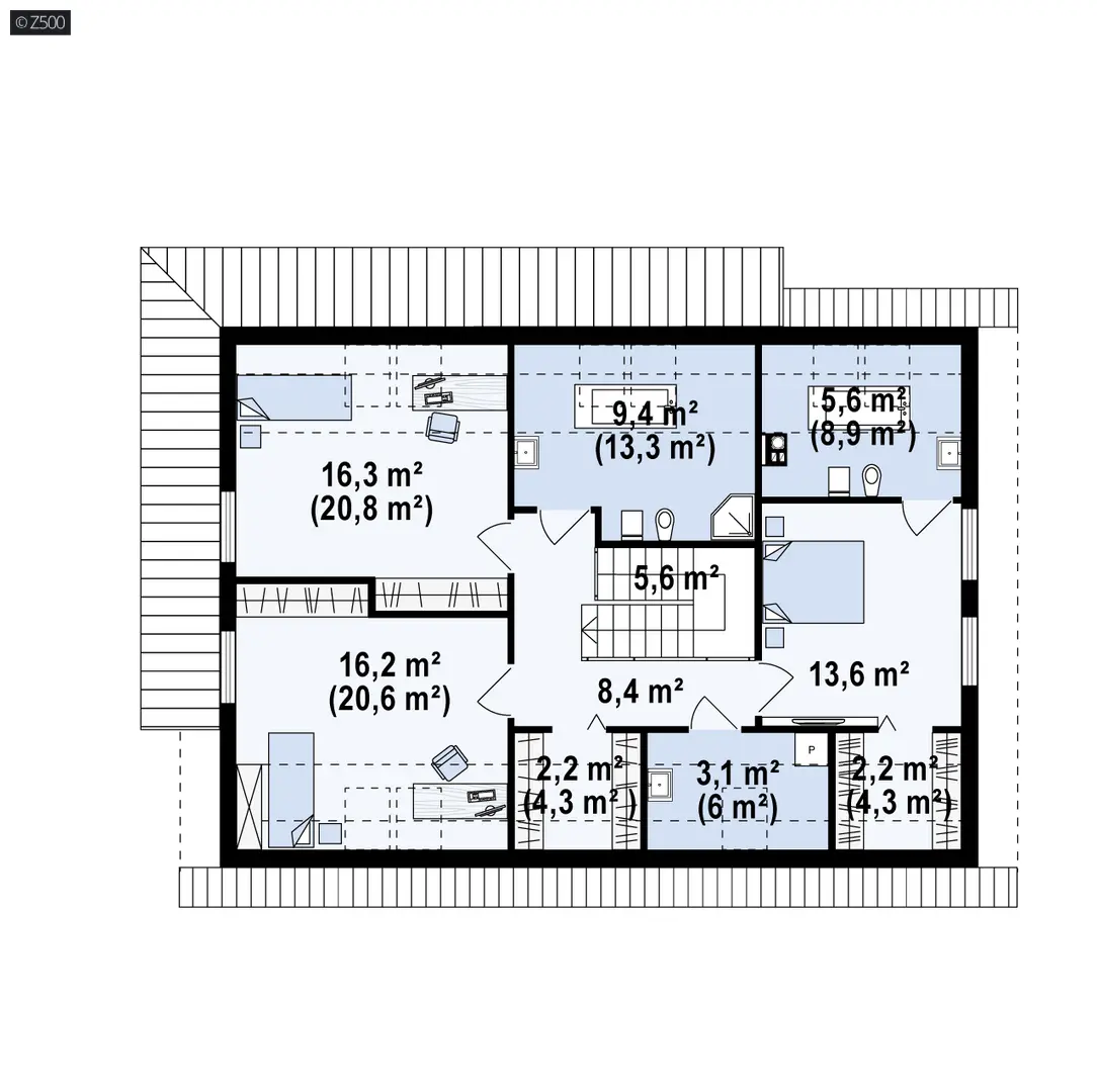Rzuty Klasyczny a zarazem nowoczesny dom Z240 D