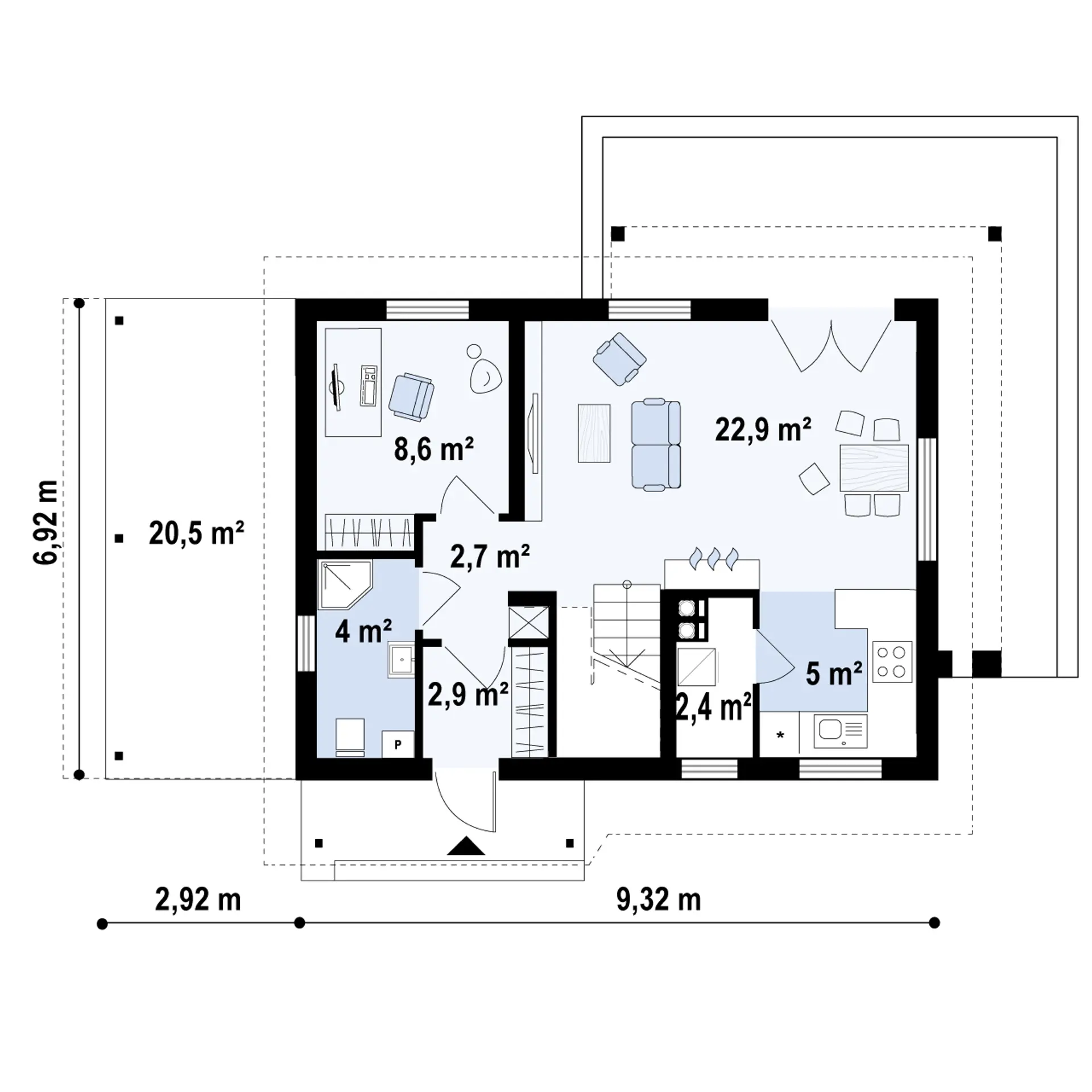 Rzuty Piękny dom na małą działkę Z216 D+