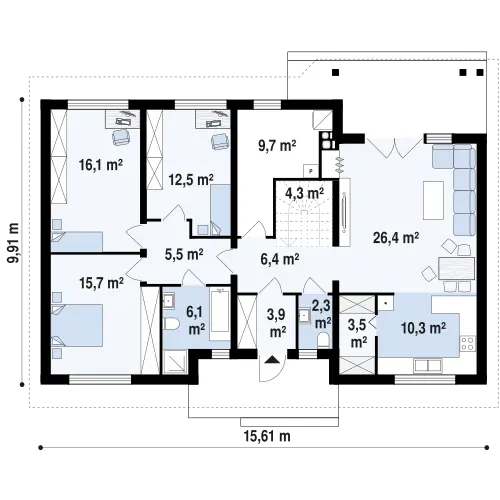 Rzuty Parterowy dom Z98 D